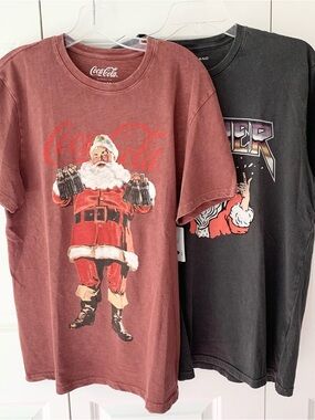 TWO Lucky Brand Santa T Shirts